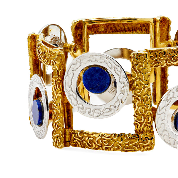 Vintage Italian Lapis Lazuli 18k Gold Two Tone Bracelet Bracelets Jack Weir & Sons   