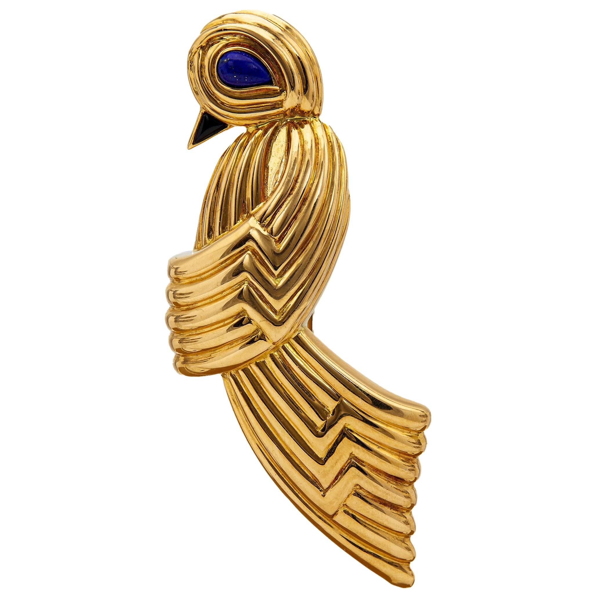 Vintage Boucheron Lapis and Onyx 18k Yellow Gold Bird Brooch Brooches Jack Weir & Sons   