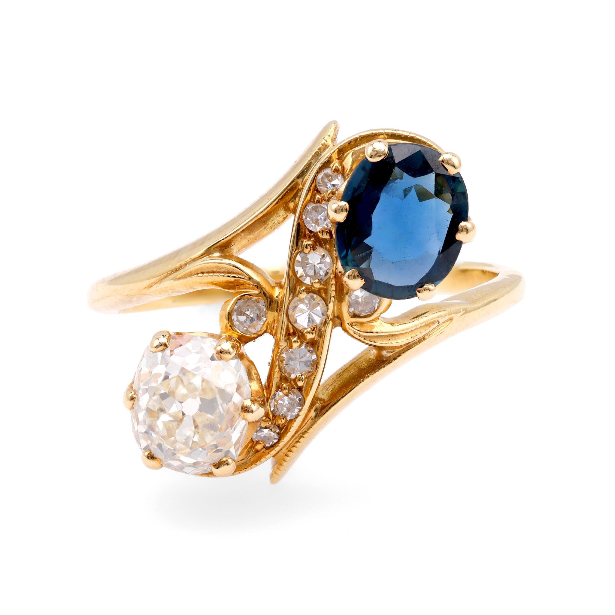 Belle Époque French Diamond and Sapphire 18k Yellow Gold Toi et Moi Ring  Jack Weir & Sons   