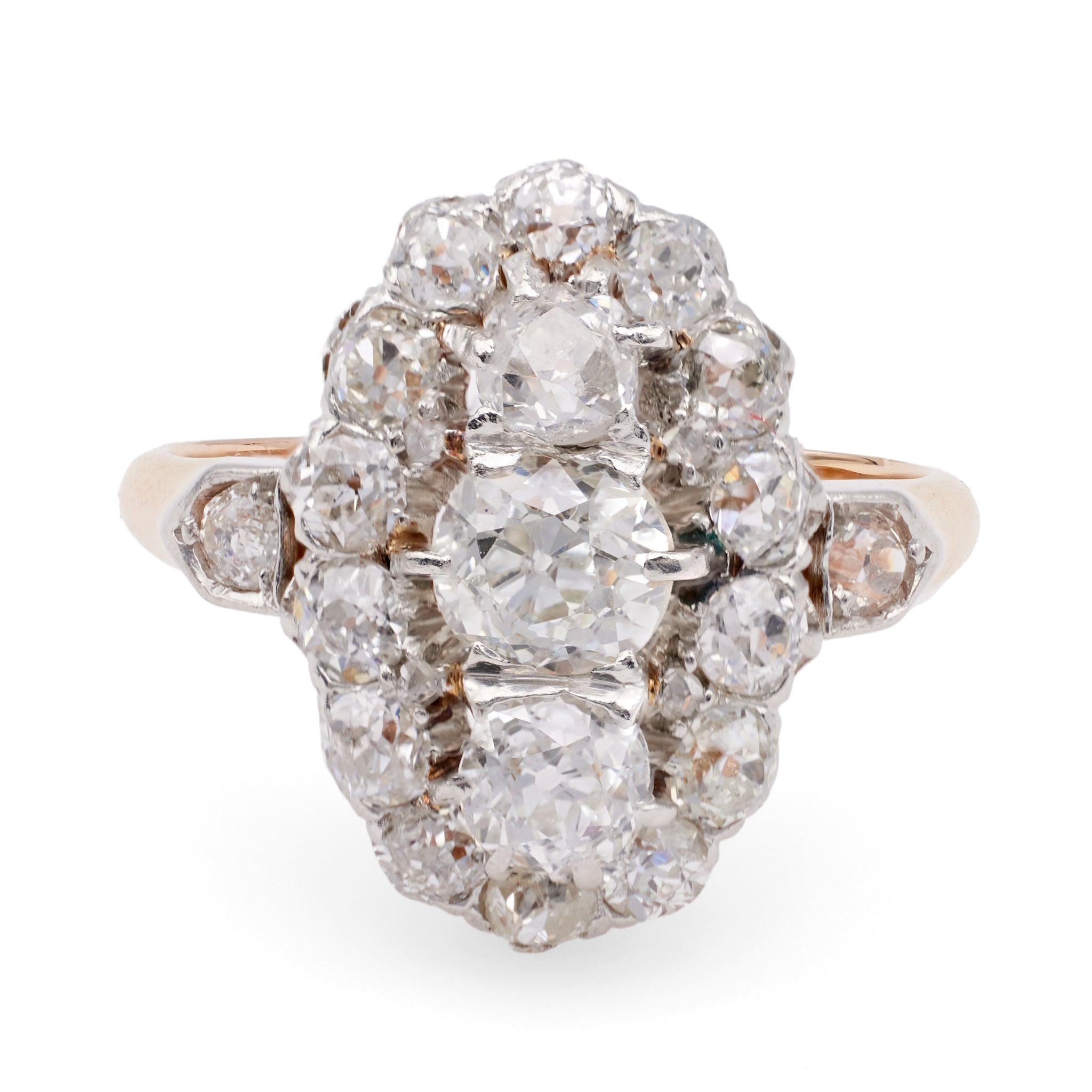 Belle Époque French Diamond Platinum 18k Rose Gold Ring Rings Jack Weir & Sons   