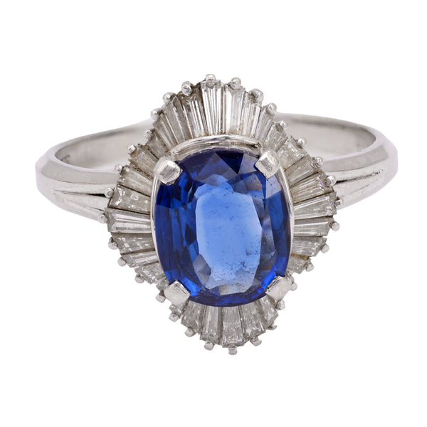 Vintage GIA 2.97 Carat Ceylon Sapphire and Diamond Platinum Ballerina Ring Rings Jack Weir & Sons   