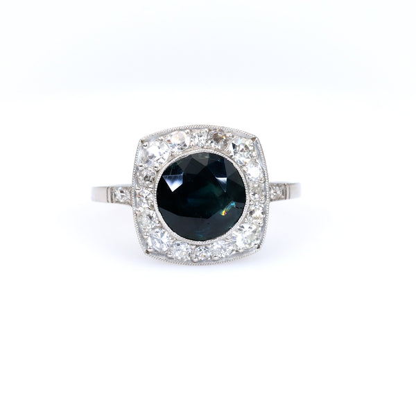 Art Deco Inspired 2.27 Carat Sapphire Diamond Platinum Ring