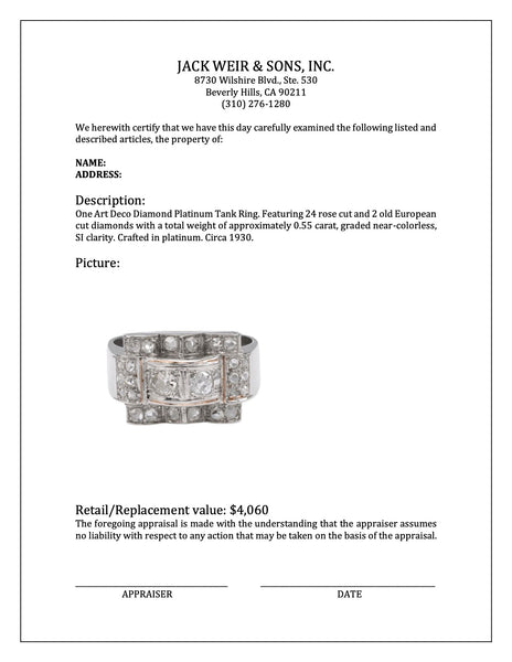 Art Deco Diamond Platinum Tank Ring Rings Jack Weir & Sons   