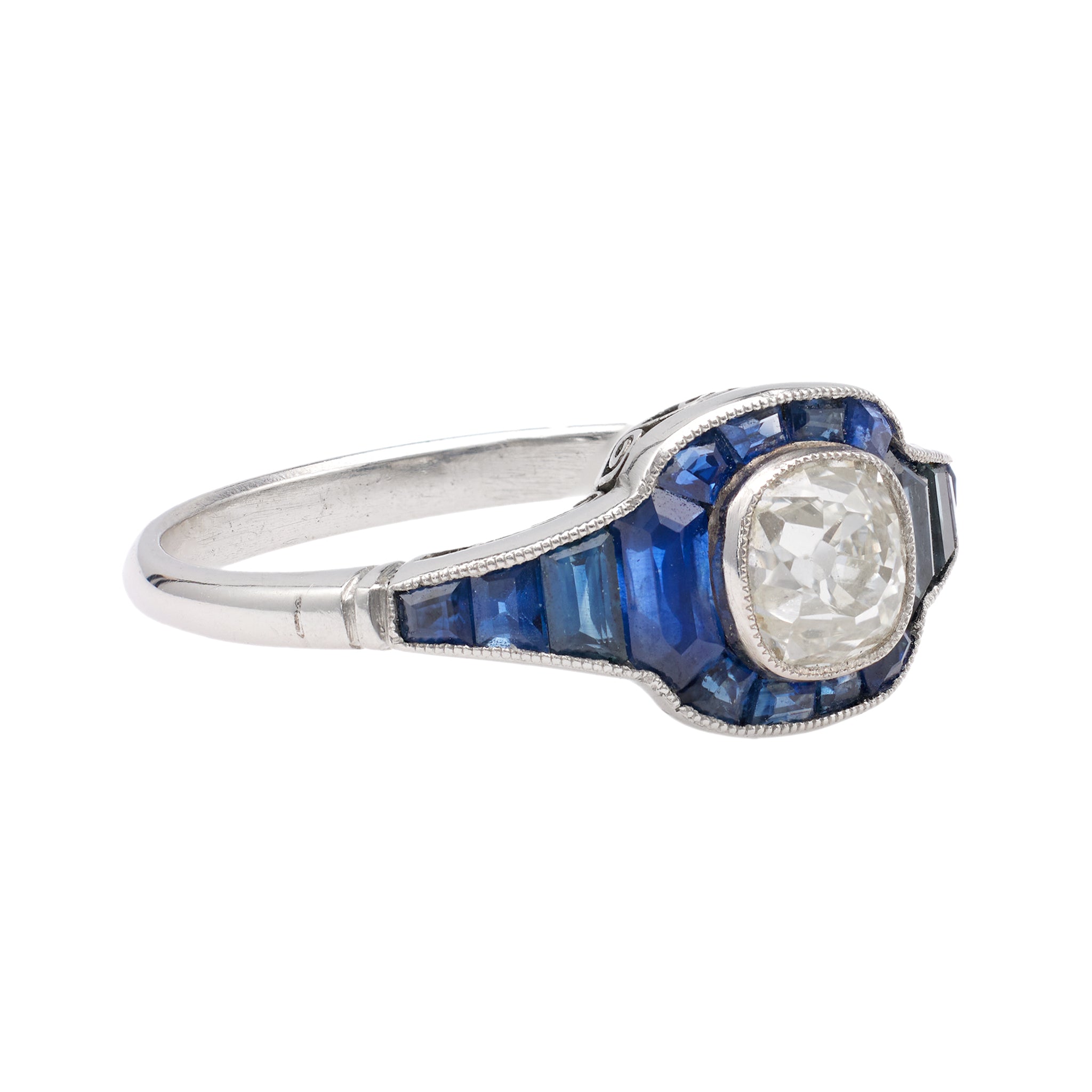 Art Deco Inspired 0.72 Carat Diamond Sapphire Platinum Ring Rings Jack Weir & Sons   