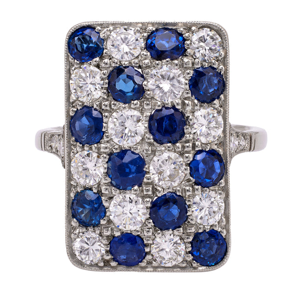 Art Deco Inspired Diamond and Sapphire Platinum Ring Rings Jack Weir & Sons   