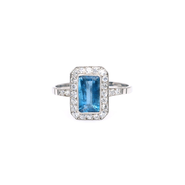 Art Deco Inspired Aquamarine Diamond Platinum Ring