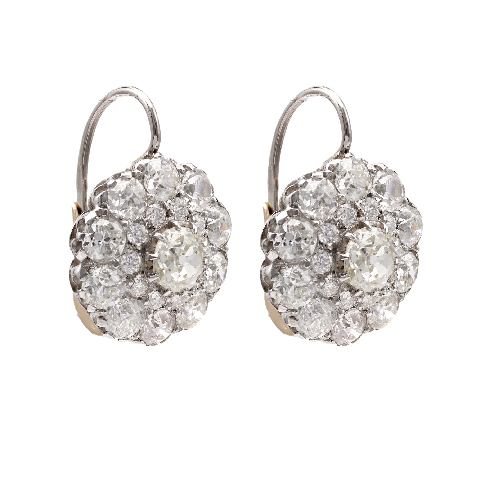 Antique Inspired Diamond 5.59 Carat Platinum Cluster Earrings Earrings Jack Weir & Sons   