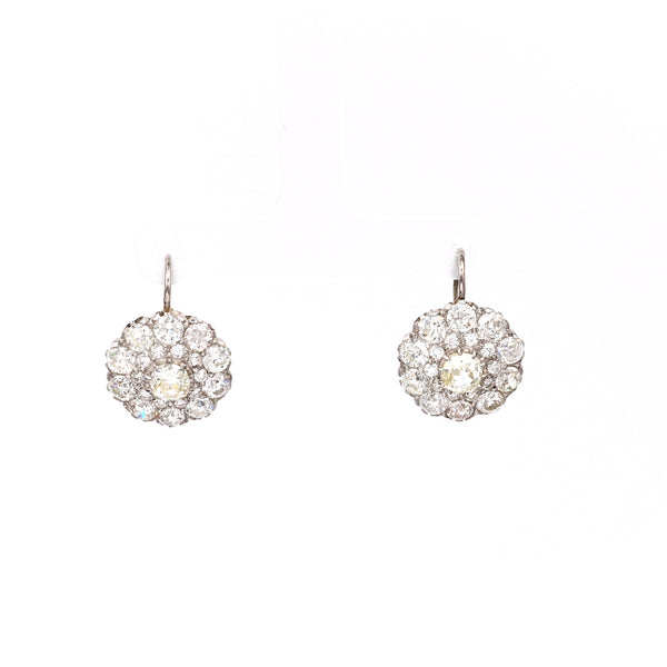 Antique Inspired Diamond 5.59 Carat Platinum Cluster Earrings