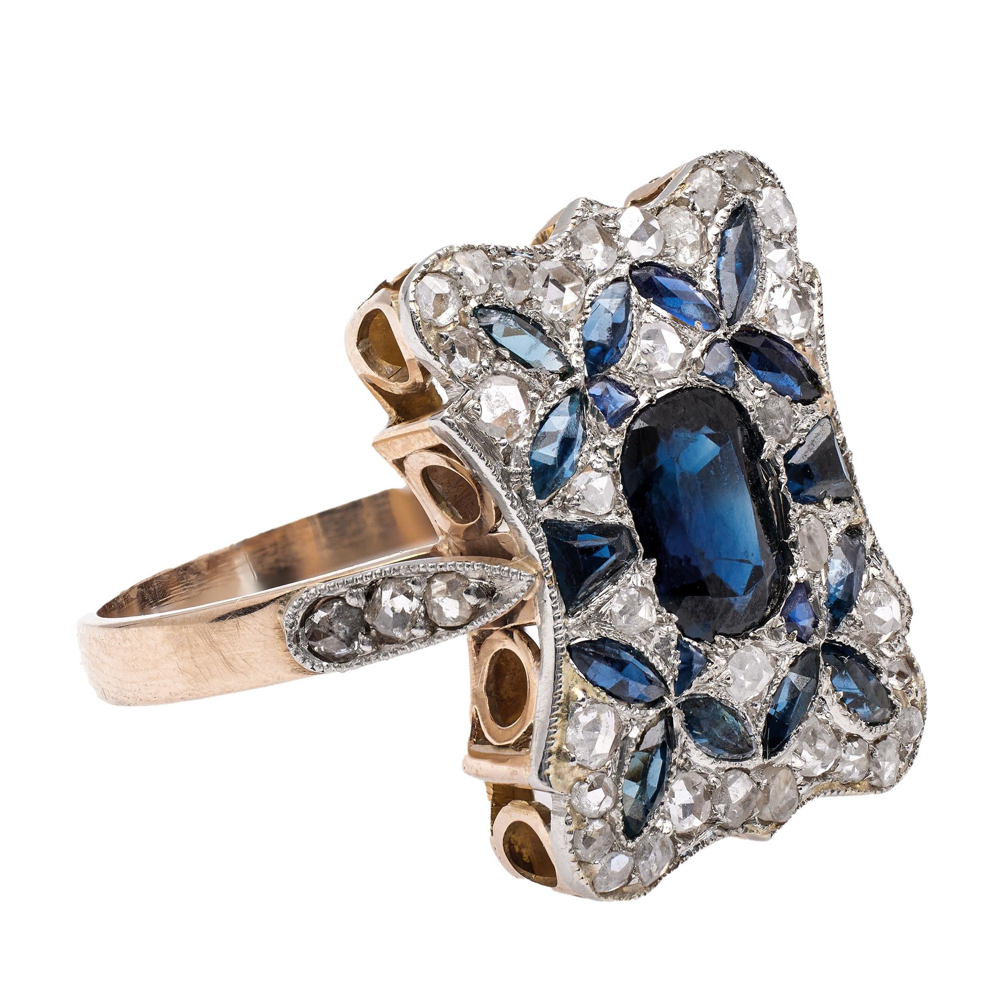 Art Deco Sapphire and Diamond Platinum 18k Rose Gold Dinner Ring  Jack Weir & Sons   