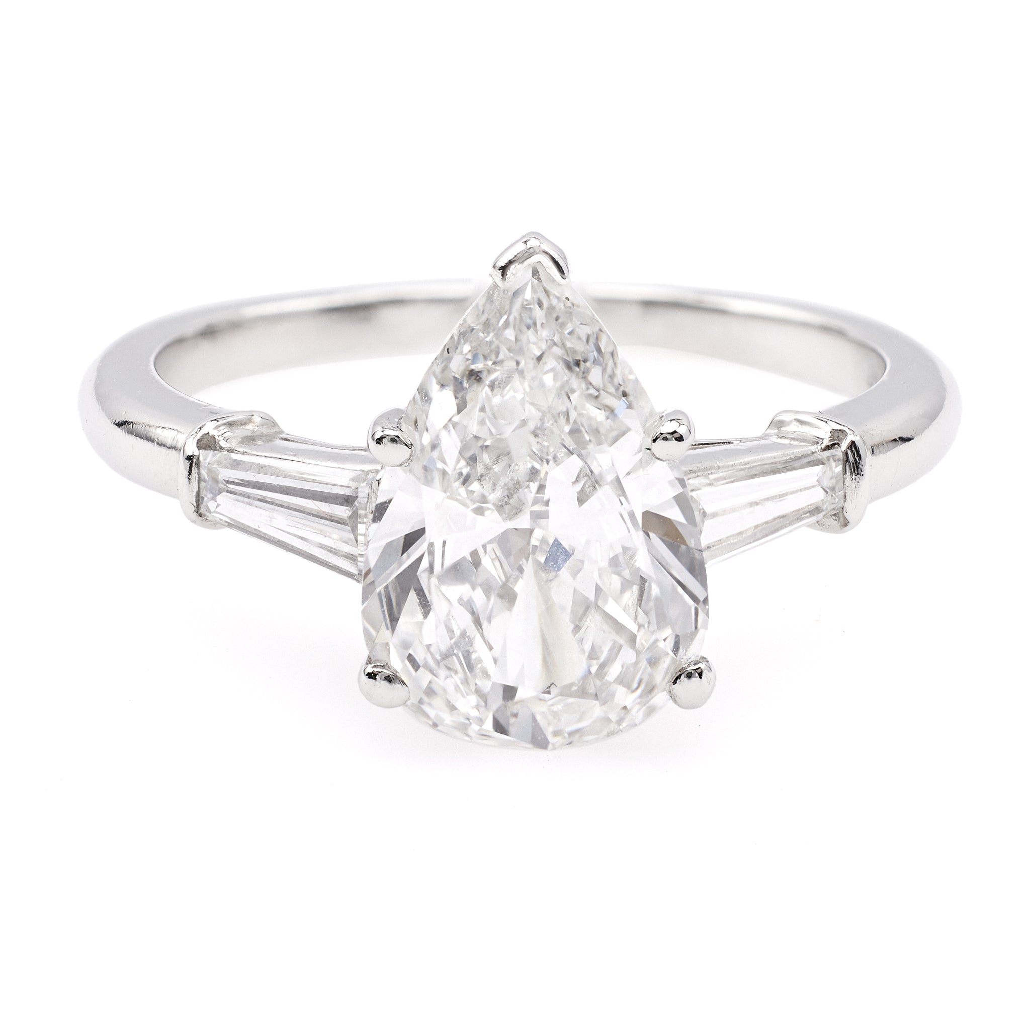 Mid-Century Cartier GIA 1.77 Carat Pear Cut Diamond Platinum Ring Rings Jack Weir & Sons   