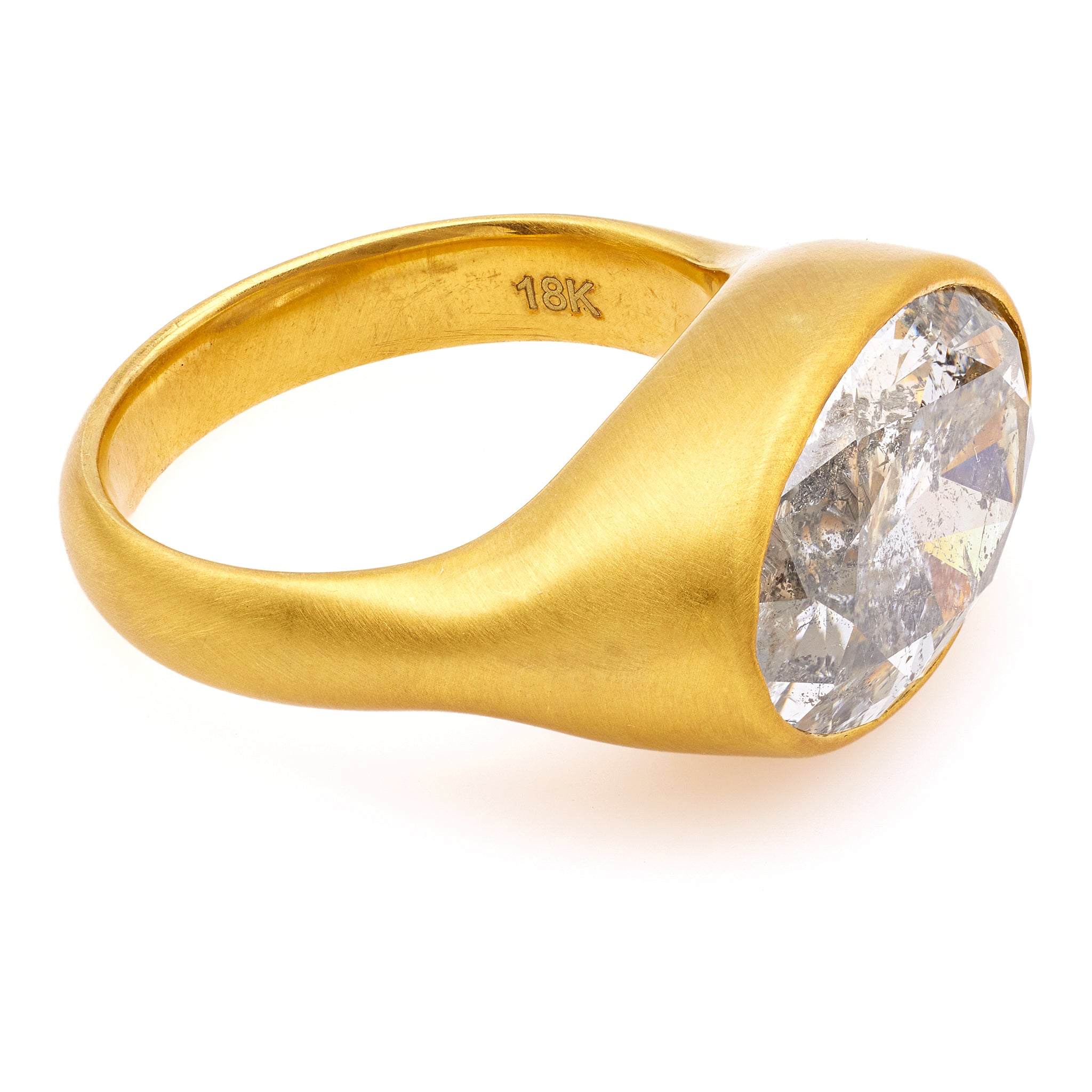 GIA 7.66 Carat Salt & Pepper Diamond 18k Yellow Gold Bezel Set Ring Rings Jack Weir & Sons   