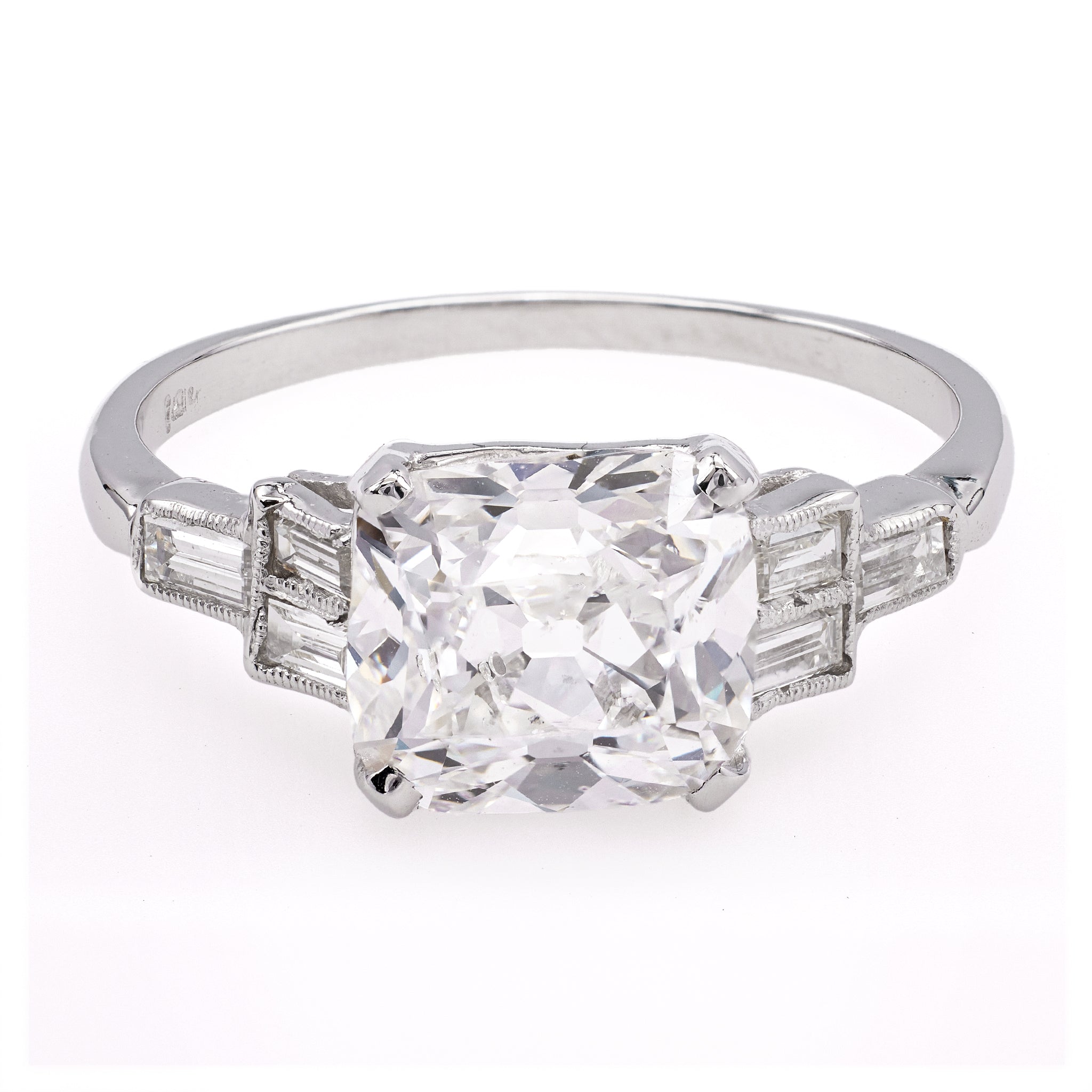 Art Deco GIA 3.01 Old Mine Cut Diamond 14k White Gold Ring Rings Jack Weir & Sons   