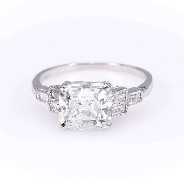 Art Deco GIA 3.01 Old Mine Cut Diamond 14k White Gold Ring