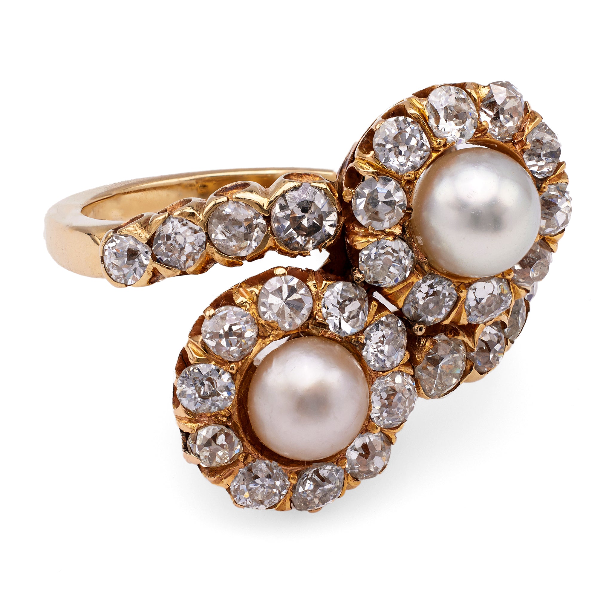 Edwardian Pearl and Diamond 14k Rose Gold Toi et Moi Ring Rings Jack Weir & Sons   