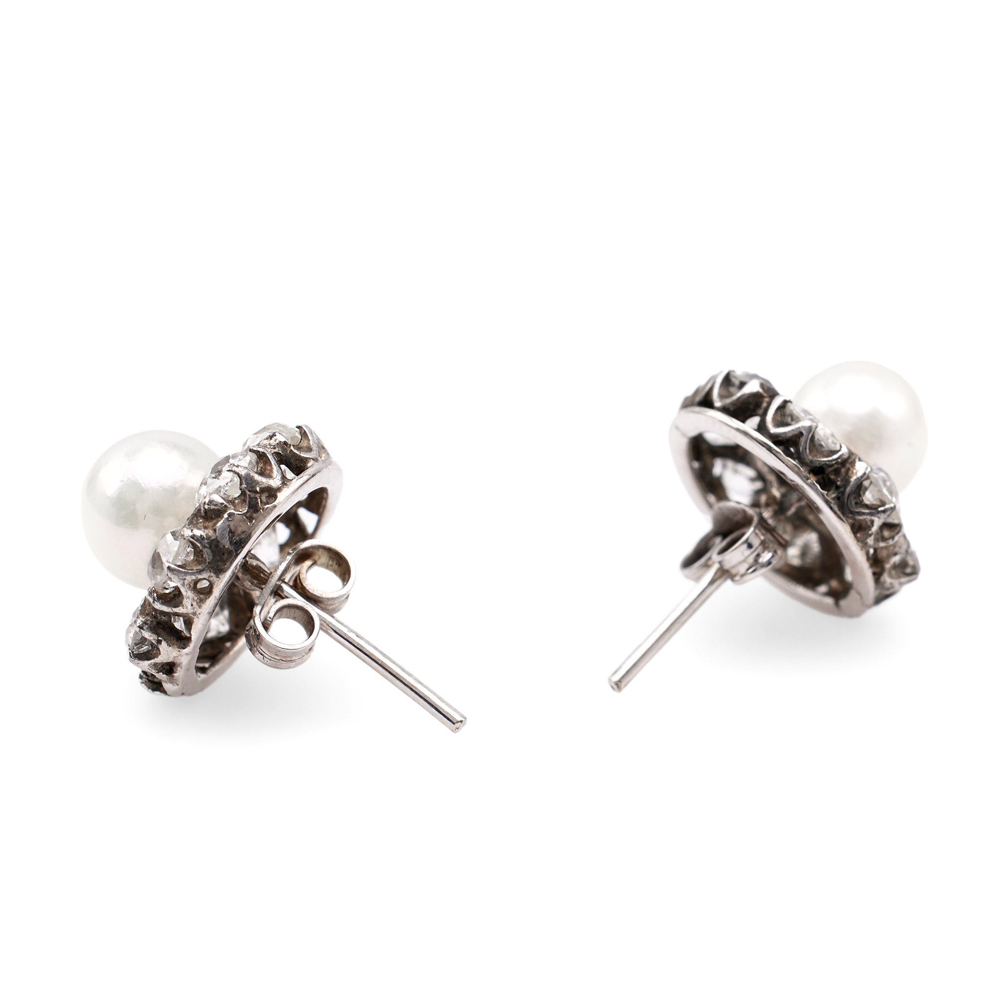 Art Deco Pearl and Diamond 14k White Gold Cluster Stud Earrings Earrings Jack Weir & Sons   