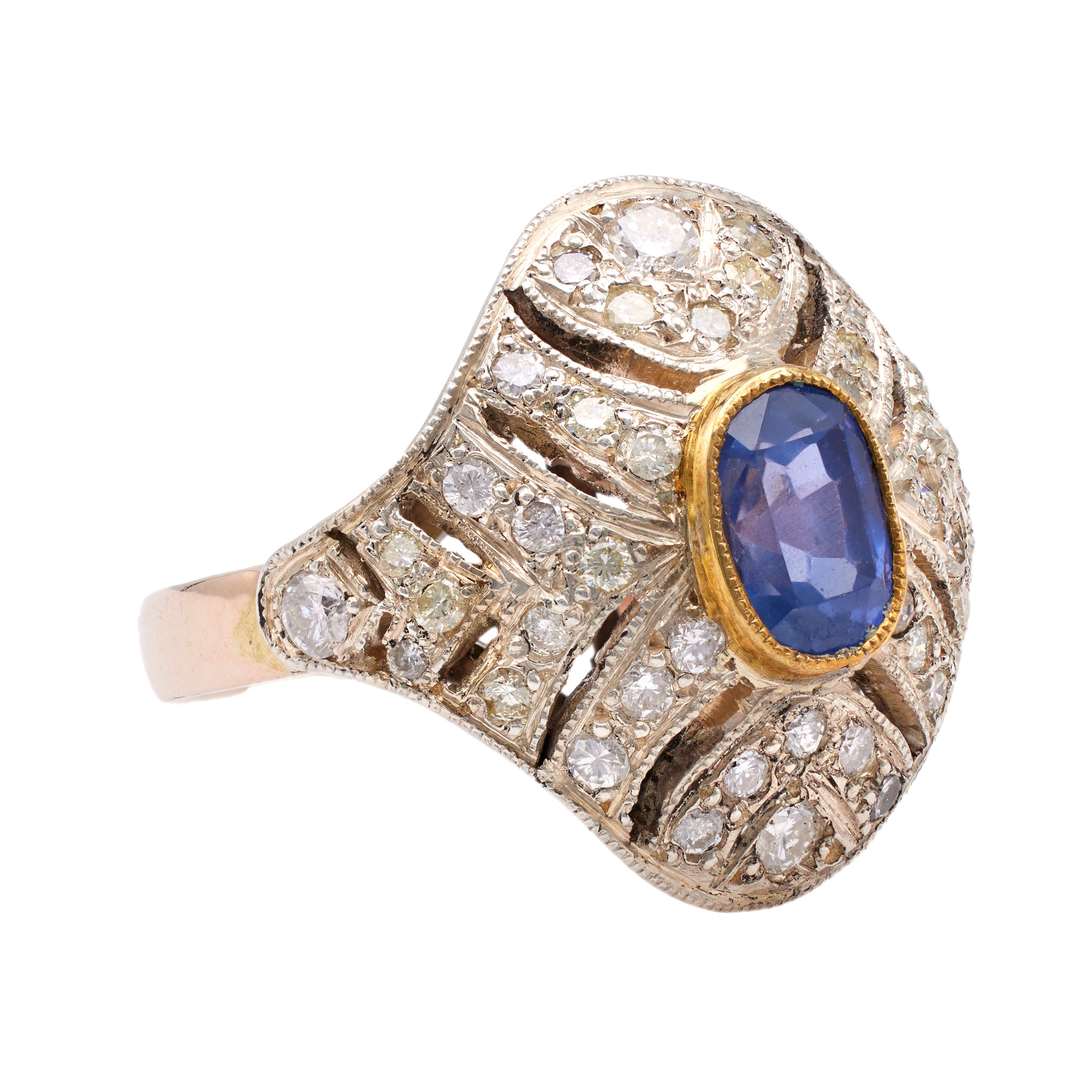 Antique Inspired Sapphire and Diamond 10k Rose Gold Silver Ring Rings Jack Weir & Sons   