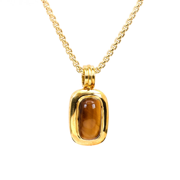 Vintage David Yurman Tigers Eye 18k Yellow Gold Pendant Necklace