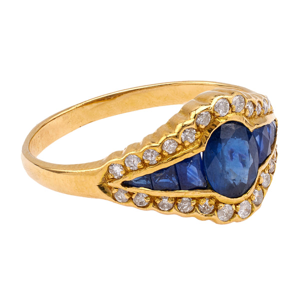 Vintage Sapphire and Diamond 18k Yellow Gold Ring Rings Jack Weir & Sons   