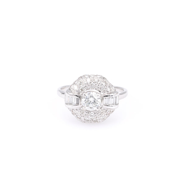 Mid Century French Diamond 18k White Gold Ring