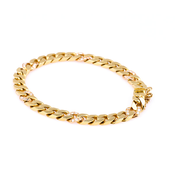 Vintage Italian Diamond 18k Yellow Gold Curb Bracelet