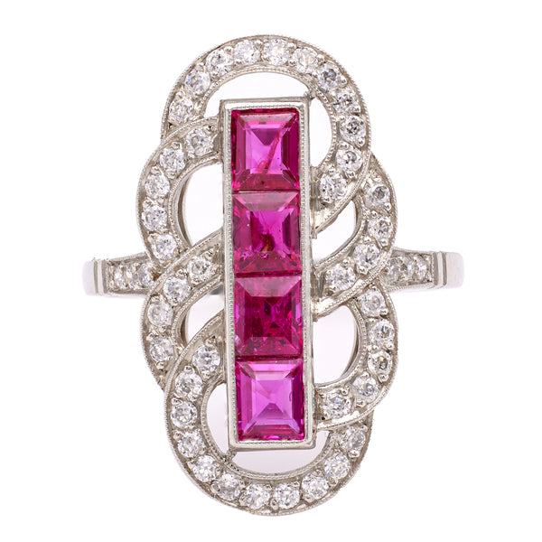 Art Deco Ruby and Diamond Platinum Dinner Ring Rings Jack Weir & Sons   