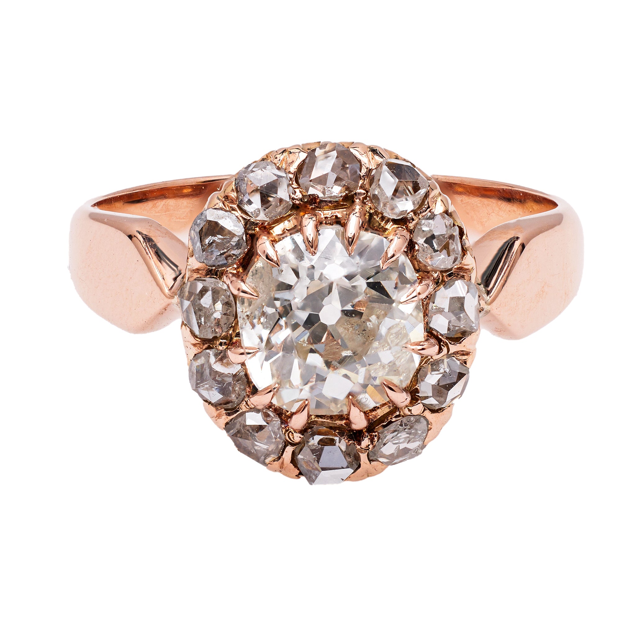 Victorian GIA 1.20 Carat Diamond 18k Rose Gold Cluster Ring Rings Jack Weir & Sons   