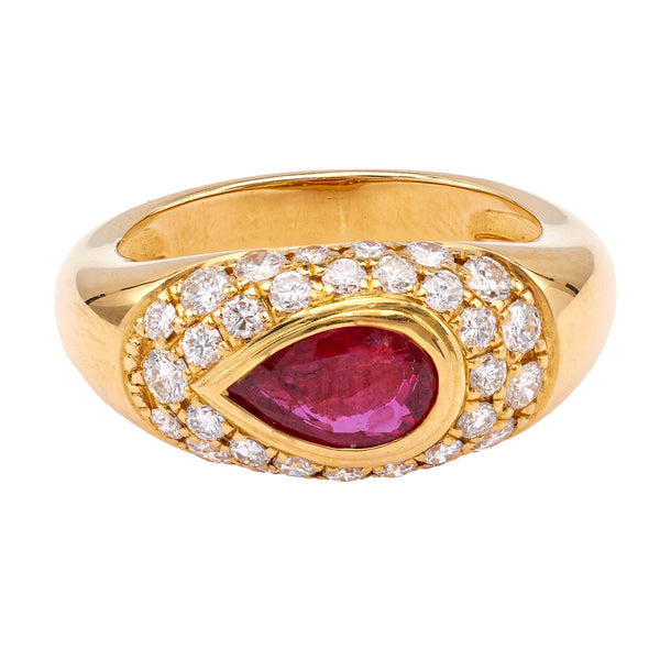 Vintage French Ruby and Diamond 18k Yellow Gold Ring Rings Jack Weir & Sons   