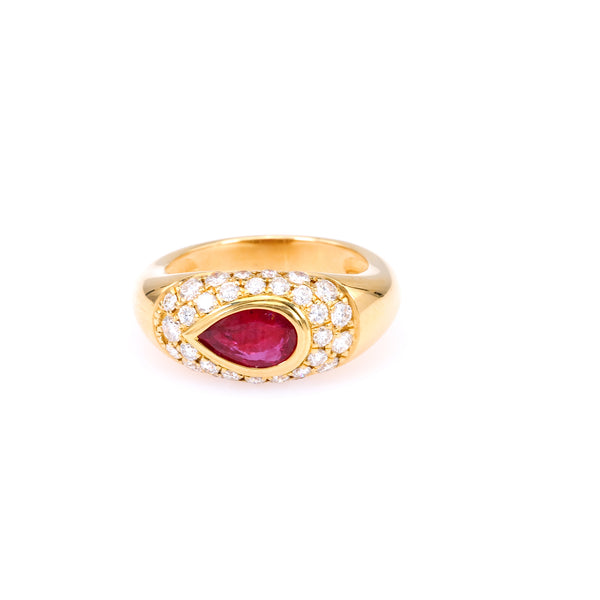 Vintage French Ruby and Diamond 18k Yellow Gold Ring Rings Jack Weir & Sons   