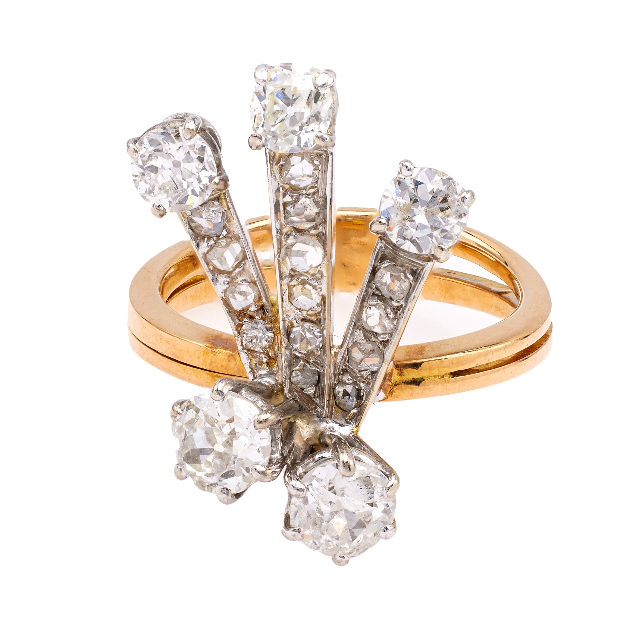 Vintage French Diamond 18k Two Tone Statement Ring
