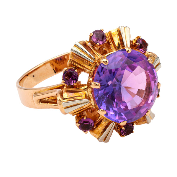 Vintage French Reddish Purple Synthetic Sapphire 18k Yellow Gold Cocktail Ring Rings Jack Weir & Sons   