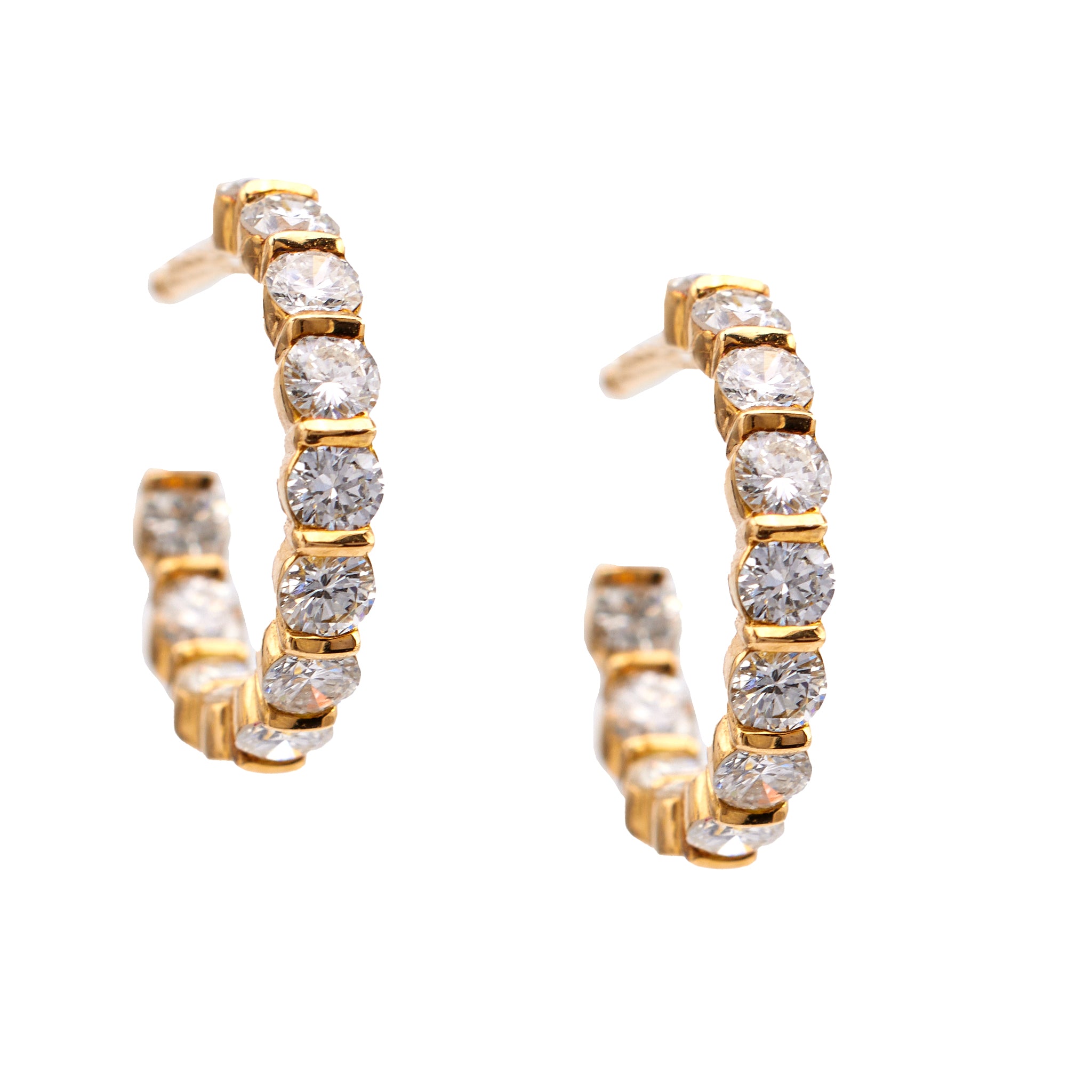 Vintage Fred Paris 1.48 Carat Diamond 18k Yellow Gold Huggie Hoop Earrings