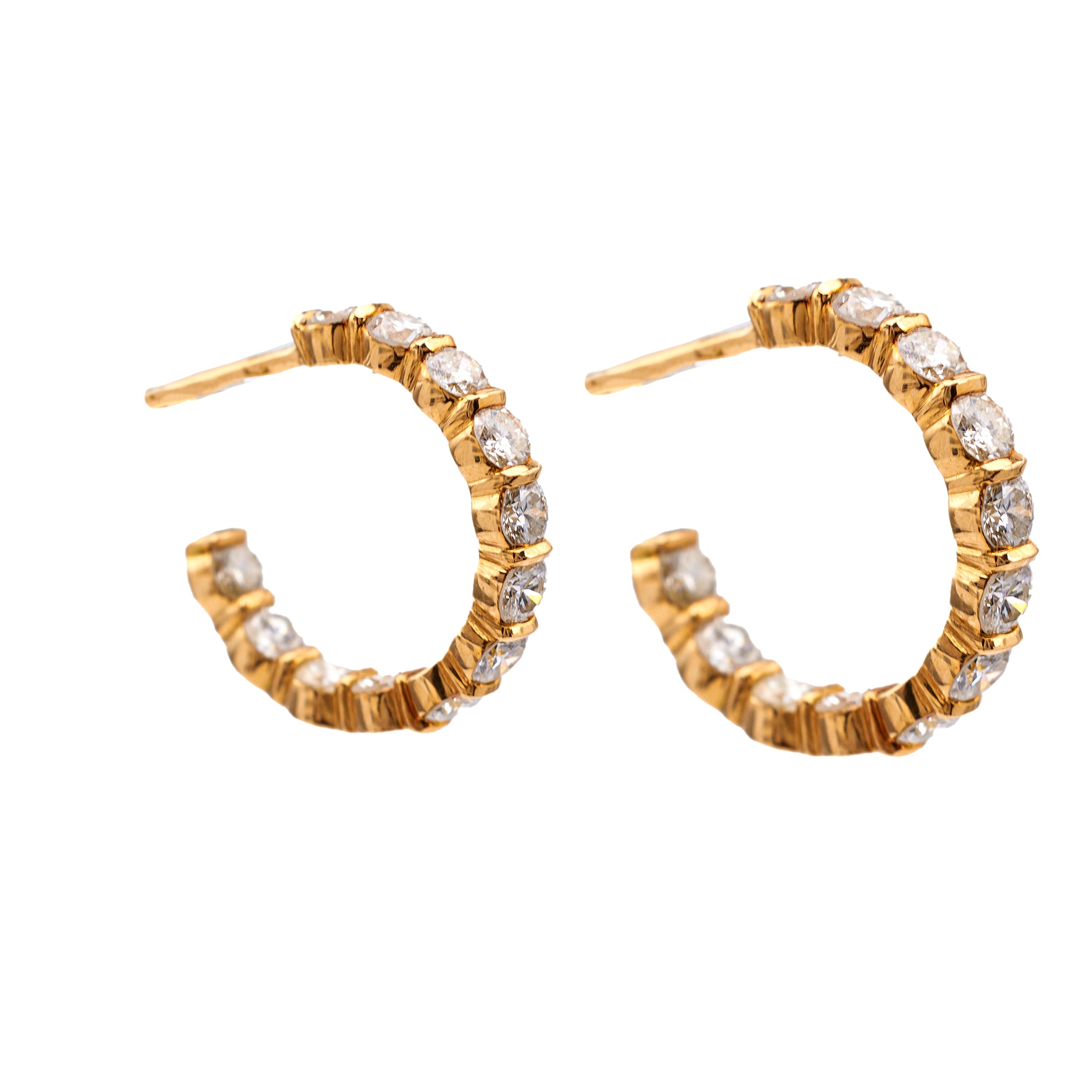 Vintage Fred Paris 1.48 Carat Diamond 18k Yellow Gold Huggie Hoop Earrings