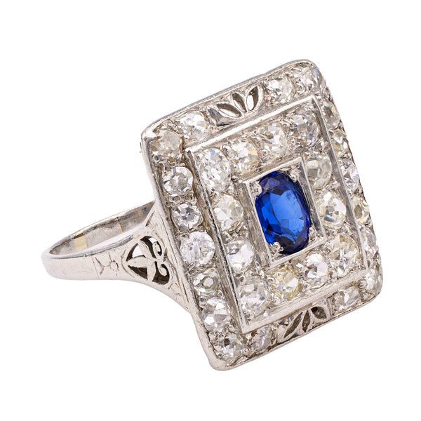 Art Deco Sapphire and Diamond Platinum Square Ring Rings Jack Weir & Sons   