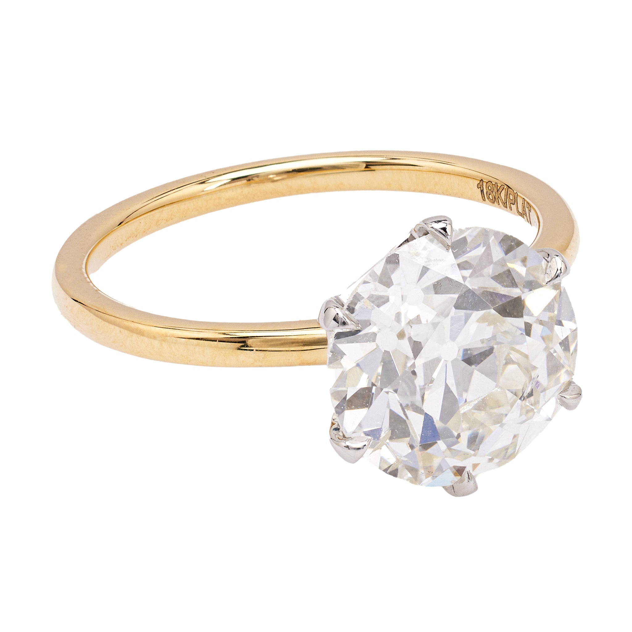 GIA 3.56 carat Old European Cut Diamond 18k Yellow Gold Platinum Solitaire Ring Rings Jack Weir & Sons   