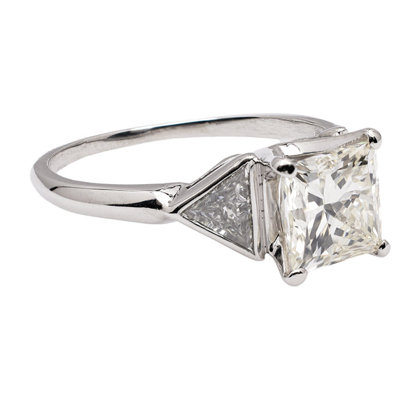 Mid Century GIA 2.02 Carat Princess Cut Diamond Platinum Three Stone Ring Rings Jack Weir & Sons   