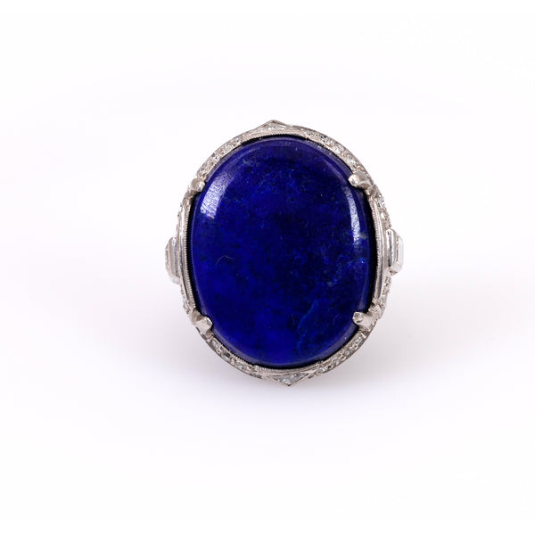 Art Deco Lapis Lazuli and Diamond Platinum Ring