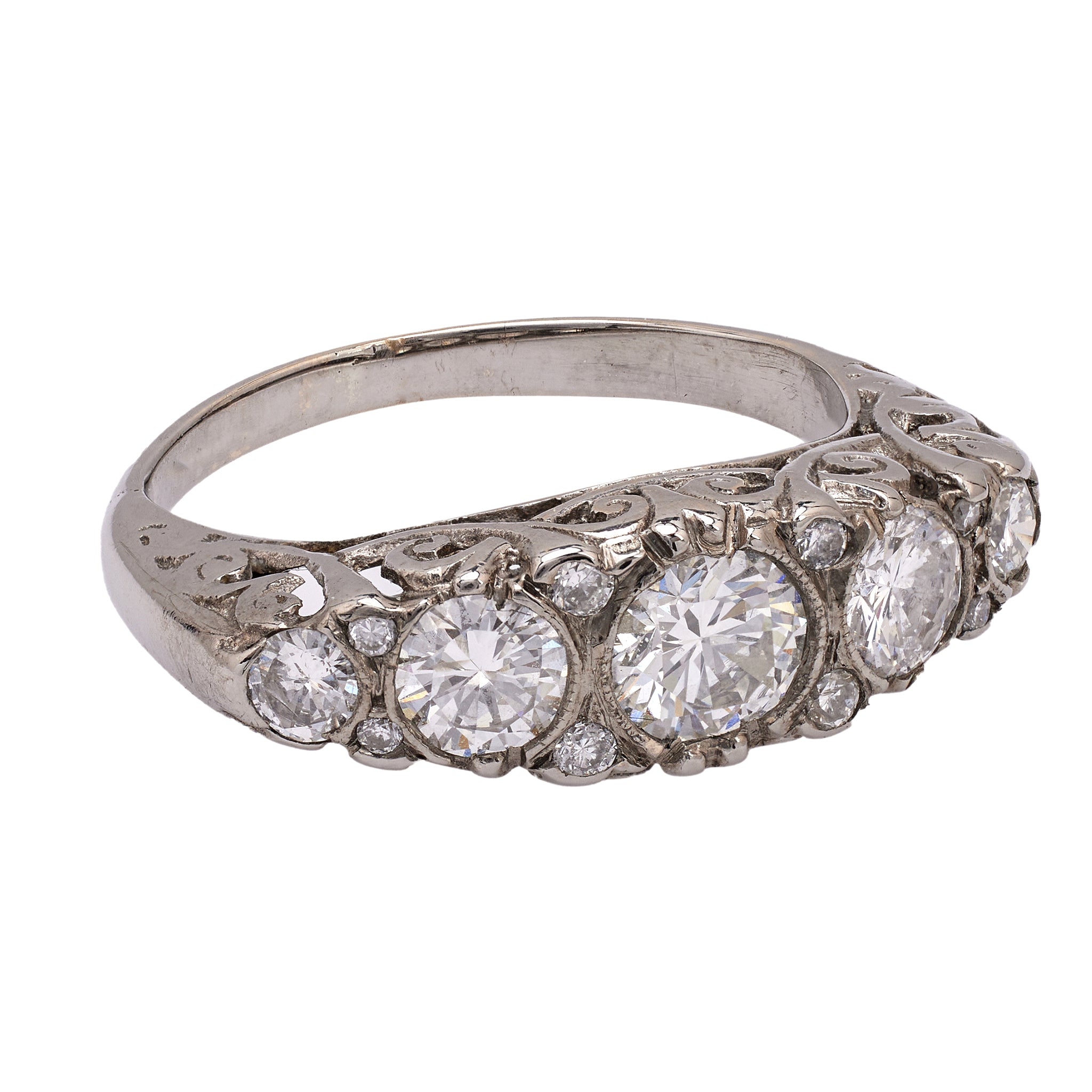 Art Deco Inspired Diamond 18k White Gold Five Stone Ring Rings Jack Weir & Sons   