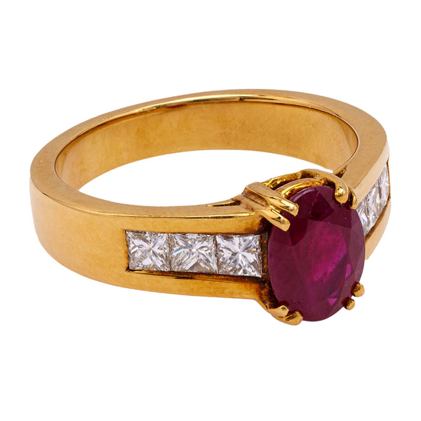 Vintage French Ruby and Diamond 18k Yellow Gold Ring Rings Jack Weir & Sons   