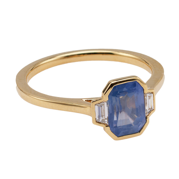 1.67 Carat Sapphire and Diamond 18k Yellow Gold Three Stone Ring Rings Jack Weir & Sons   