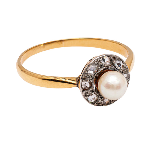 Belle Époque French Pearl Diamond 18k Yellow Gold Platinum Ring Rings Jack Weir & Sons   