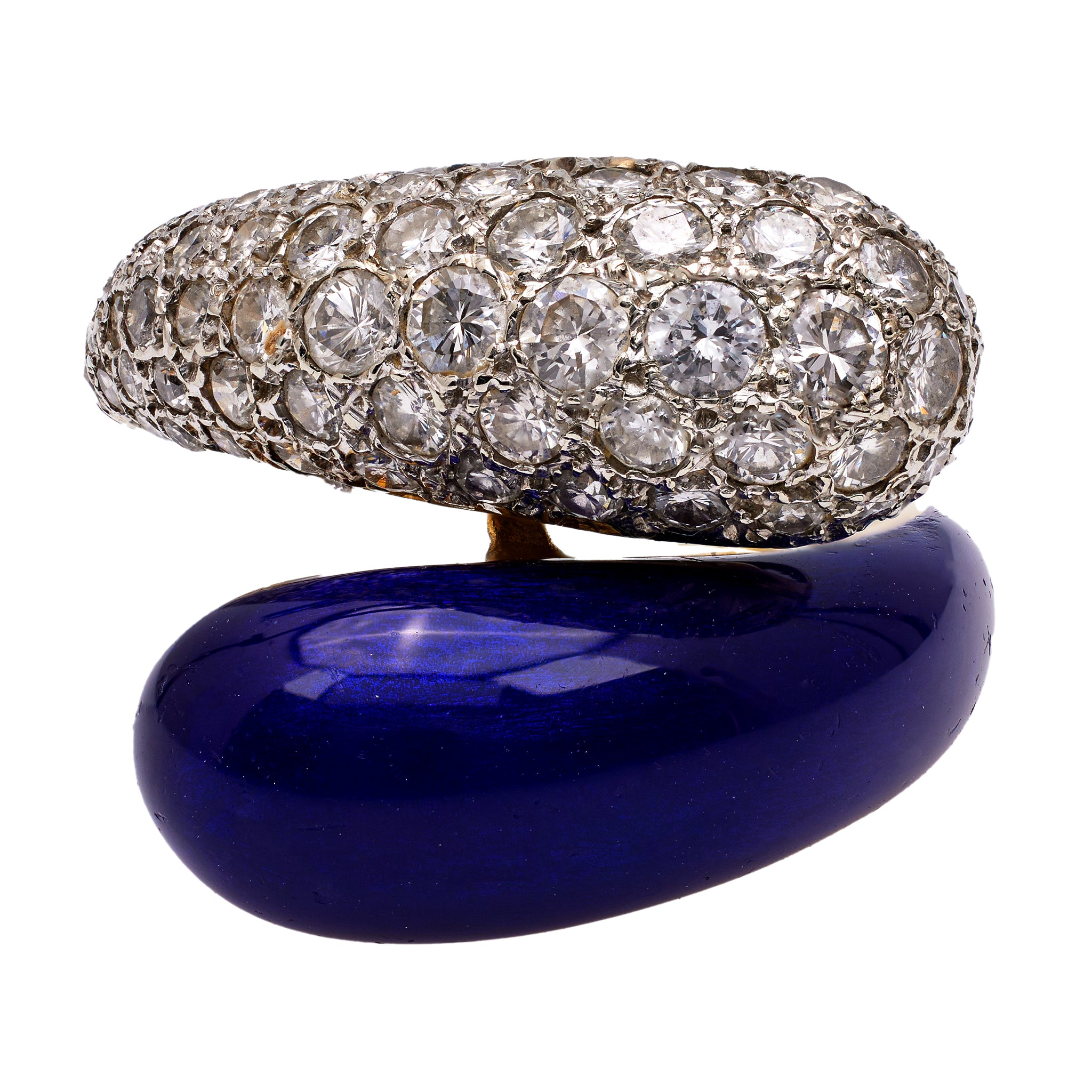 Vintage Diamond Enamel 18k Gold Bypass Ring Rings Jack Weir & Sons   
