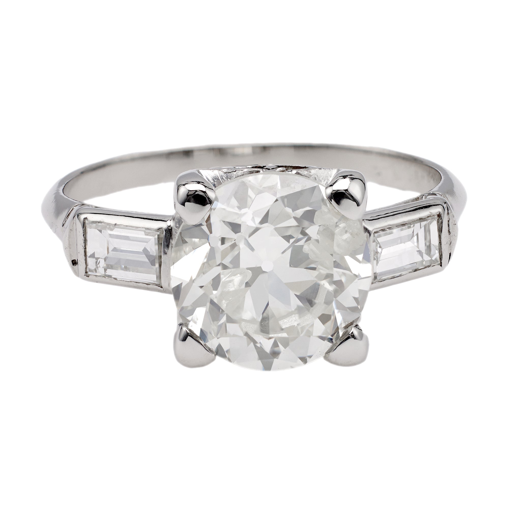 Art Deco GIA 4.03 Carat Transitional Cut Diamond Platinum Ring Rings Jack Weir & Sons   