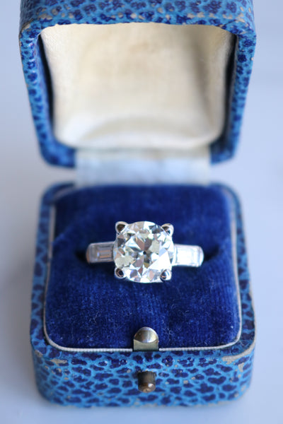 Art Deco GIA 4.03 Carat Transitional Cut Diamond Platinum Ring Rings Jack Weir & Sons   