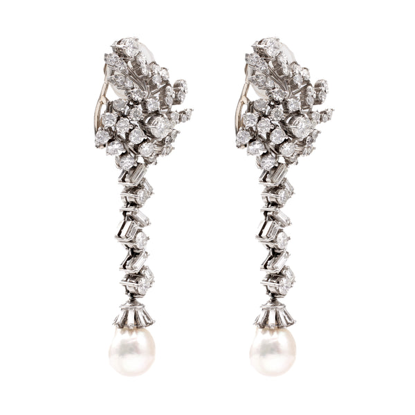 Pair of Mid-Century GIA Pearl Diamond Platinum Day to Night Earrings Earrings Jack Weir & Sons   