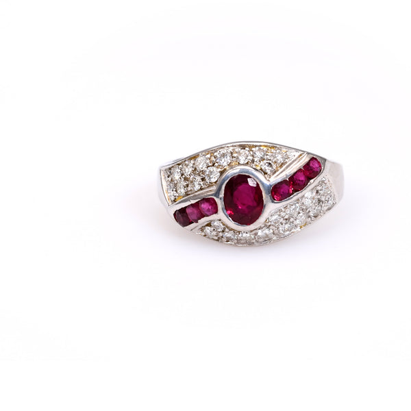 Vintage Italian Ruby and Diamond 18k White Gold Ring