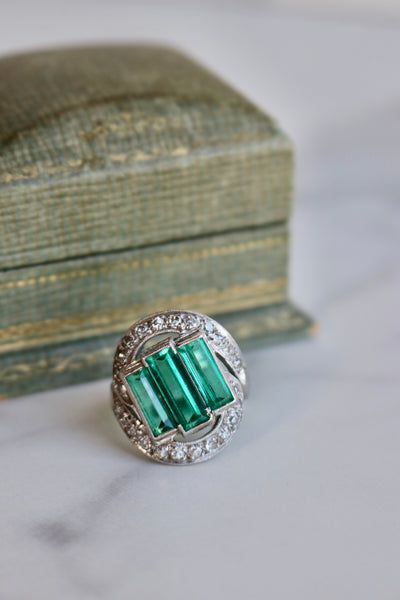 Art Deco GIA Colombian No Oil Emerald and Diamond Platinum Ring Rings Jack Weir & Sons   
