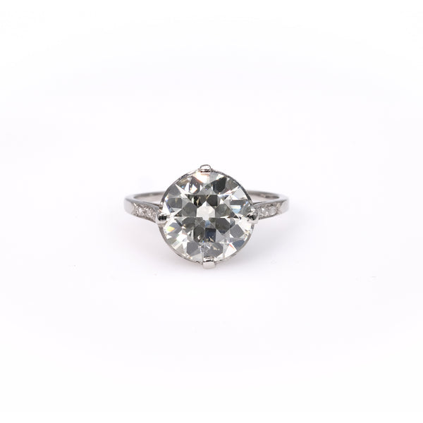 Art Deco GIA 3.42 Carat Old European Cut Diamond Platinum Ring