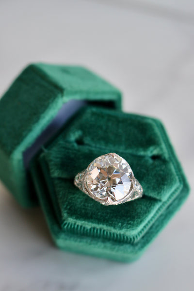 Edwardian GIA 7.47 Carats Old Mine Cut Diamond Platinum Filigree Ring Rings Jack Weir & Sons   