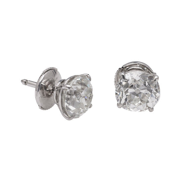 GIA 4.12 Carat Total Weight Old European Diamond 18k White Gold Stud Earrings Earrings Jack Weir & Sons   