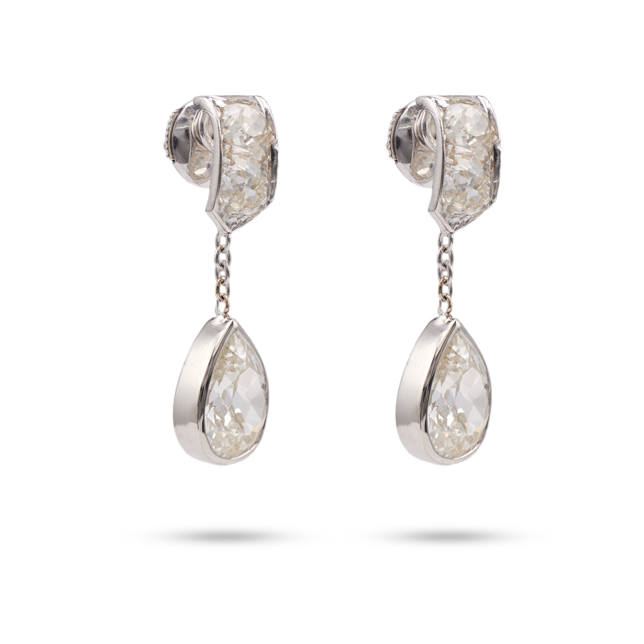 Art Deco French GIA 5.50 Carat Total Weight Diamond Platinum Drop Earrings Earrings Jack Weir & Sons   